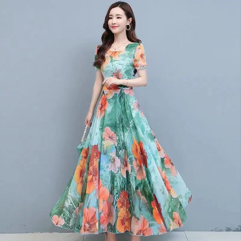 Collection of Women's Fashionable Elegant Slimming Waist-tight Floral Dress in a gallery layout