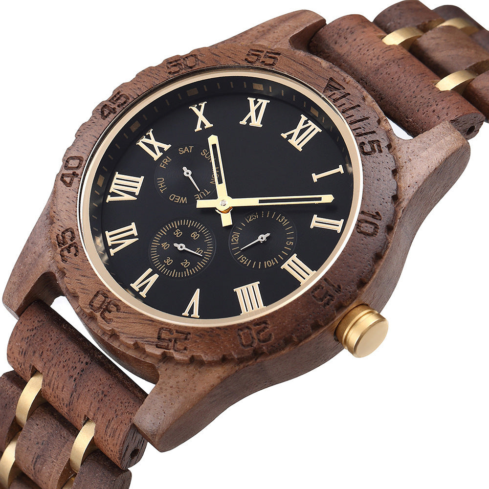 Retro Walnut Gold Watch