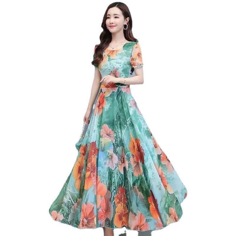 Collection of Women's Fashionable Elegant Slimming Waist-tight Floral Dress in a gallery layout