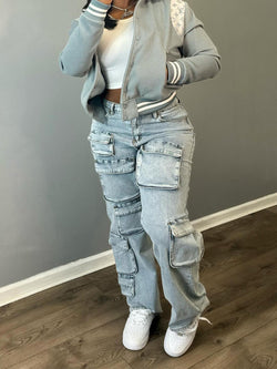 Collection of Women's Fashion Work Clothes Style Denim Trousers in a gallery layout